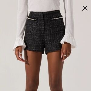 ASTR The Label Tweed Pearl Detail Mini Shorts